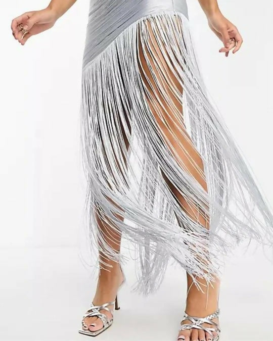ASOS Design Fringe Dress - 10 / Silver - Dresses