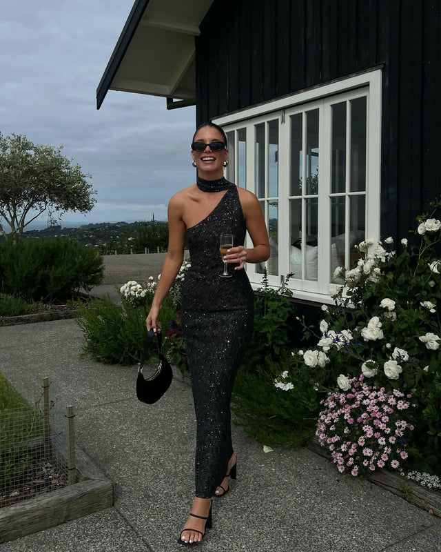 Asta Resort Jennifer Charcoal Sequin Maxi Dress - 6 / Black - Dresses
