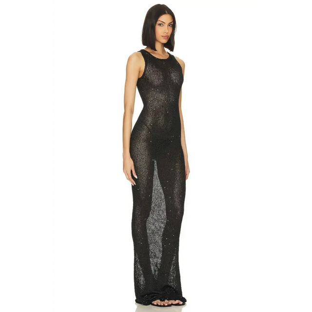 Asta Resort Natalia Maxi Dress Black Sequin Size M - 10 / Black - Dresses