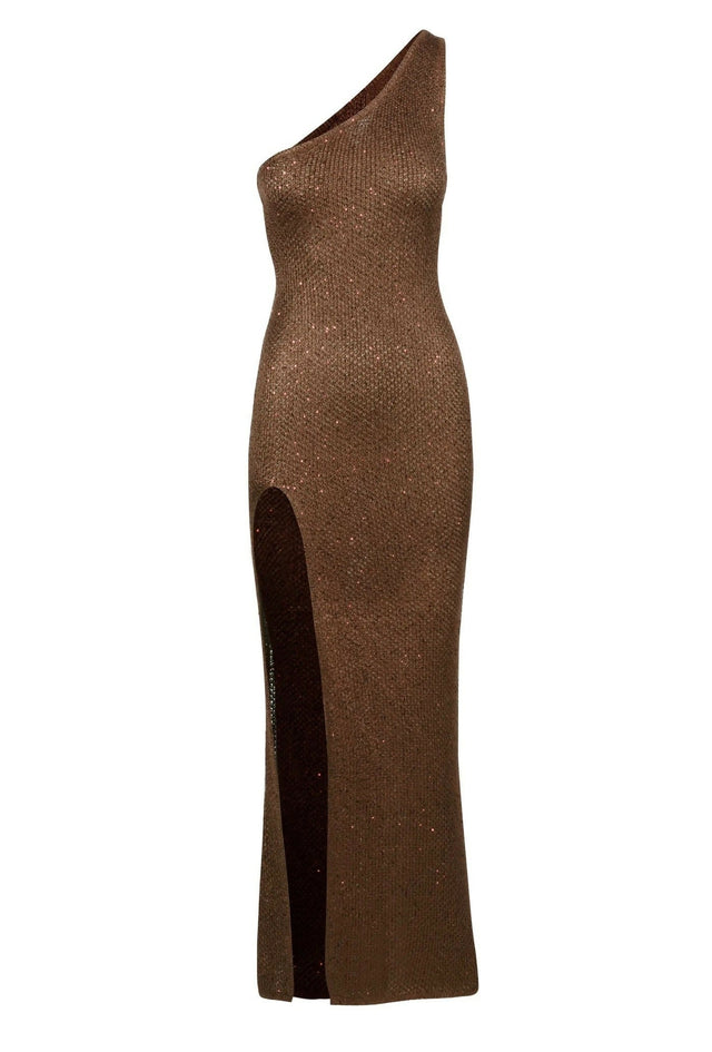 Asta Resort Sofia Split Chocolate Sequin Midi Dress - 8 / Brown - Dresses
