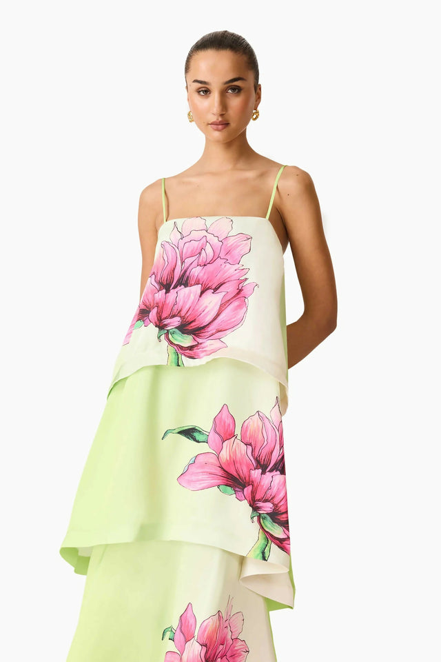 Elliatt Elisia Tiered Gown in Green & Pink Floral