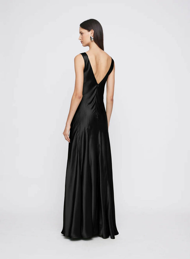Anna Quan Keira Draped Maxi Dress Gown in Black Ink