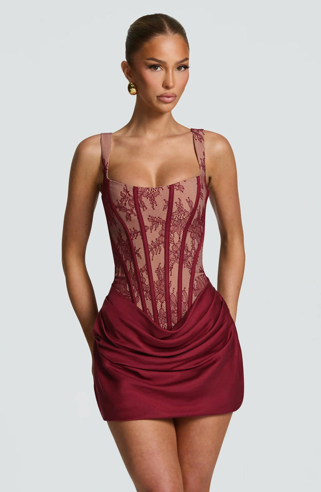 BabyBoo Cornelia Mini Dress - Burgundy Lace - Dresses