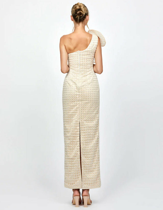 Bariano Dalylah One Shoulder Statement Midaxi Champagne Beige Pearl size 12 - Dress