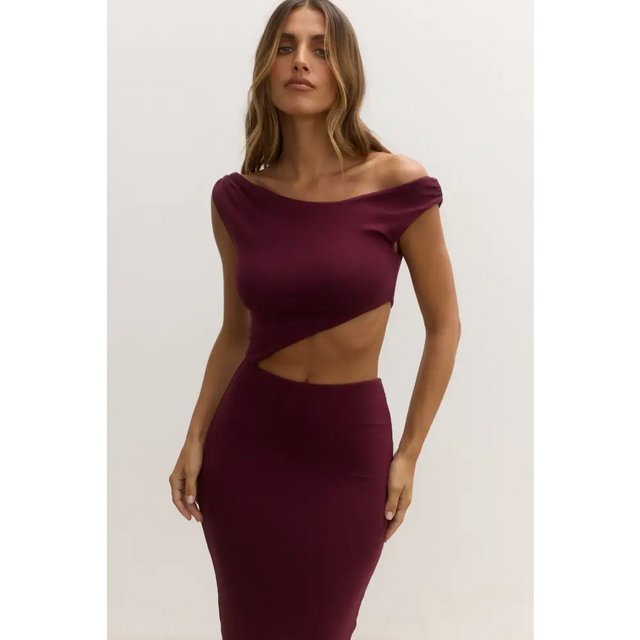Bayse Brand Elara Midi Dress in Plum - 6 / Red - Dresses