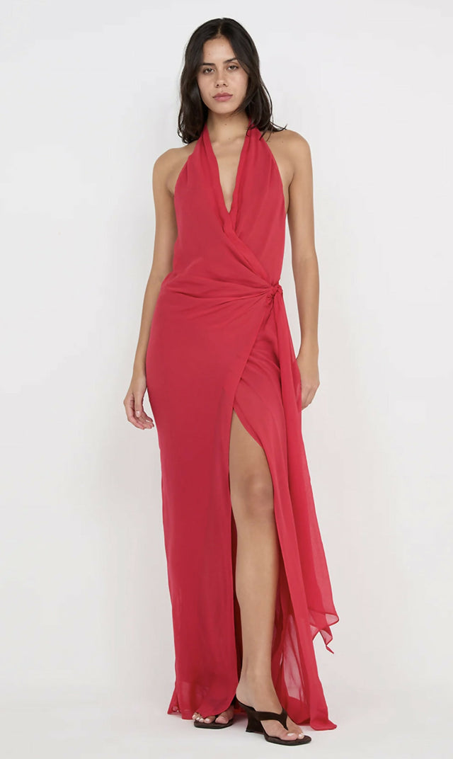 Bec and Bridge Soneva Wrap Dress in Strawberry Sizes 6 8 10 - 6 / Red - Dresses