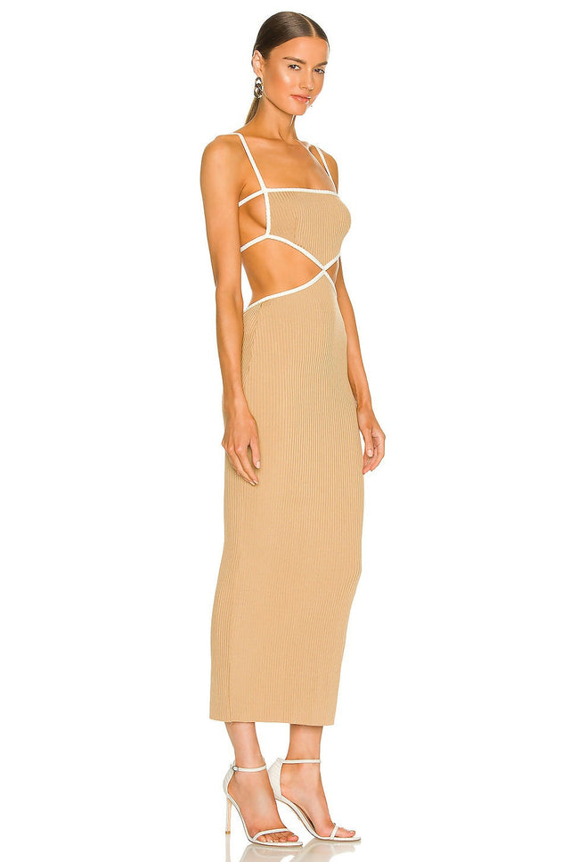 Bec & Bridge Coyote Midi Dress Nude Size AU 6 - 6 / Nude - Dresses