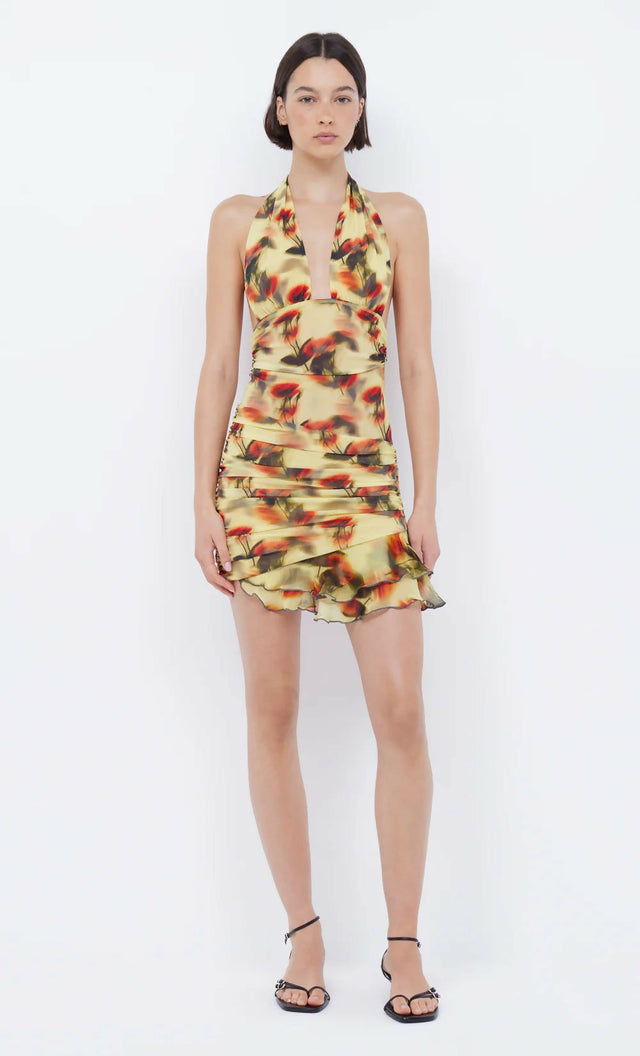 Bec & Bridge Fiore Halter Mini Dress - Citrus Rose - 8 / Floral - Dresses