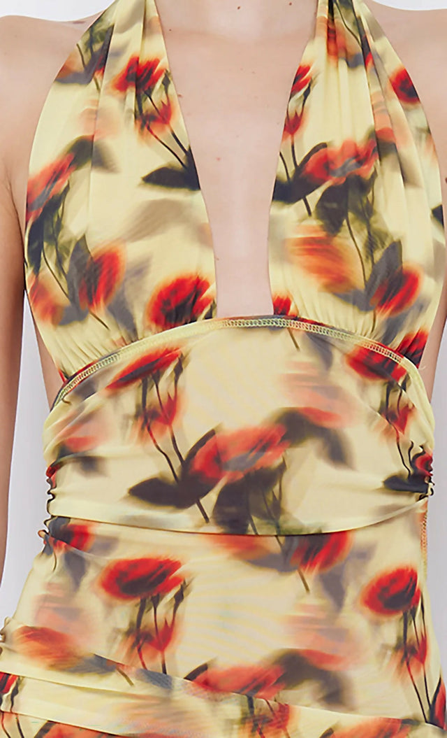 Bec & Bridge Fiore Halter Mini Dress - Citrus Rose - 8 / Floral - Dresses