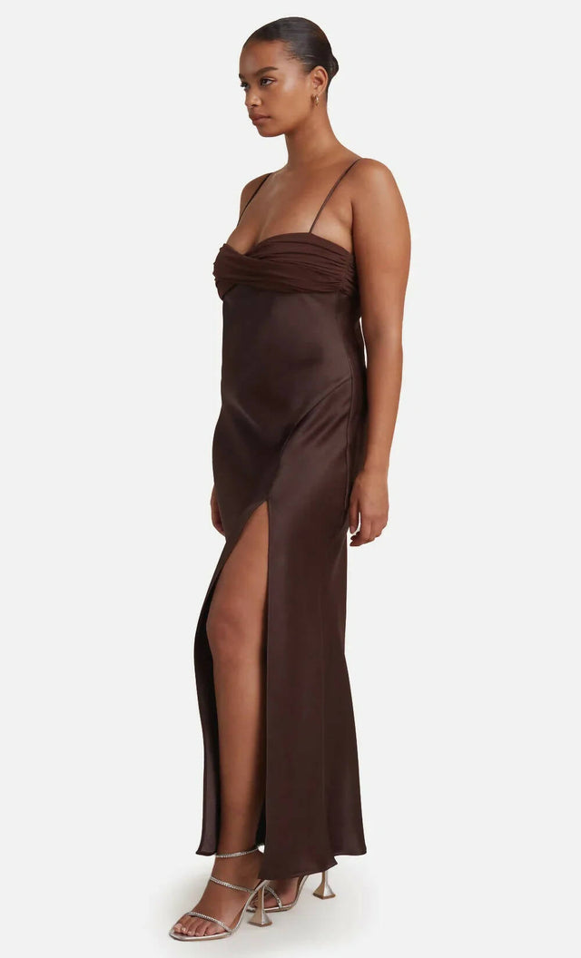 Bec & Bridge Julieta Silk Maxi Dress in Chocolate - 8 / Brown - Dresses