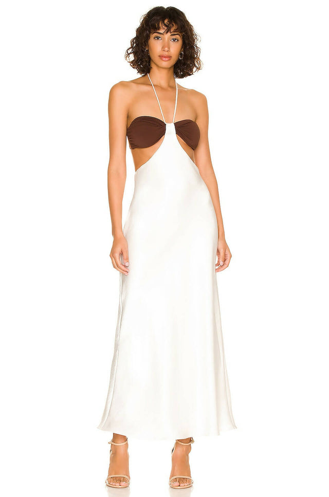 Bec & Bridge Nadia Cut Out Midi Dress in Chocolate and White - Dresses