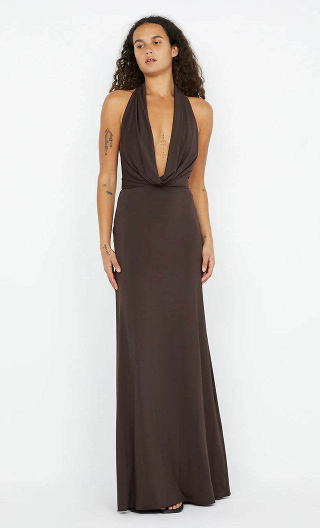 Bec + Bridge Nessie Cowl Neck Maxi - 8 / Brown - Dresses