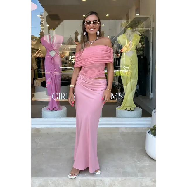 HireBENNINicoOffShoulderMaxiDressinCandyFlossPinkTheOnlyDressRent2