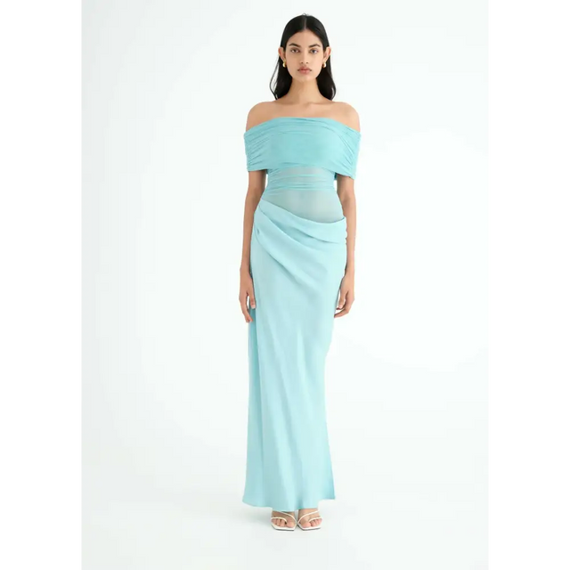 Benni Nico Off Shoulder Maxi Dress in Aquamarine - 6 / Aquamarine - Dresses
