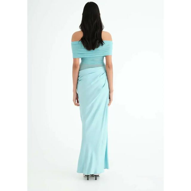 Benni Nico Off Shoulder Maxi Dress in Aquamarine - 6 / Aquamarine - Dresses