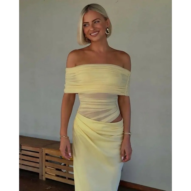 Benni Nico Off Shoulder Maxi Dress in Butter - 6 / Yellow - Dresses