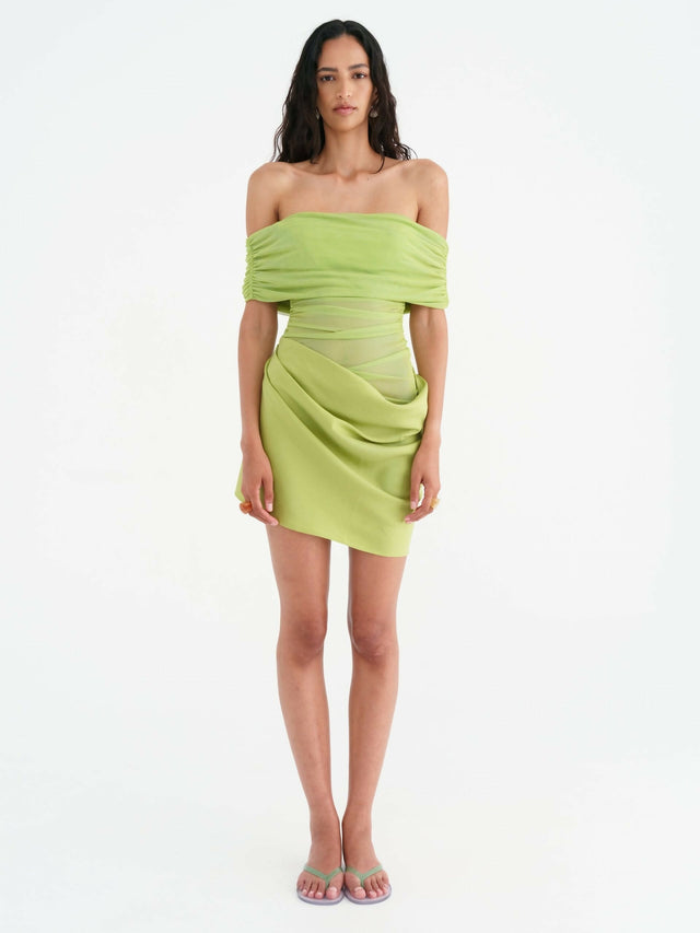 2054-Benni-Nico-Off-Shoulder-Mini-Dress-Apple-1-scaled