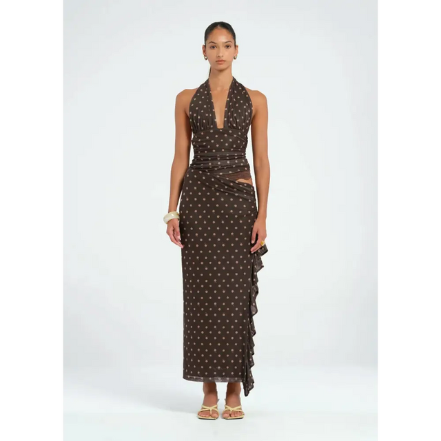 Benni Penelope Maxi Dress Espresso Polka - 8 / Brown - Dresses