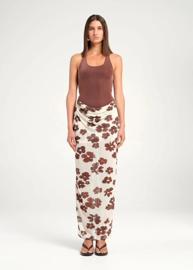 Benni Piper Maxi Dress in Coco Blossum - 14 / Brown - Dresses
