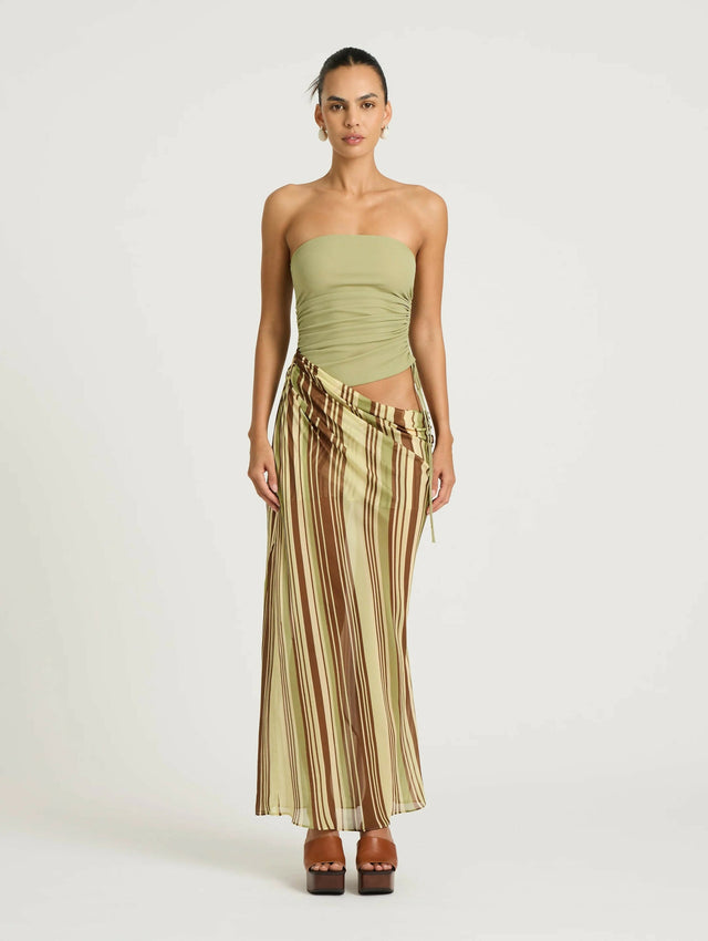 Benni Roscoe Maxi Dress Earth Stripe - 6 / Green - Dresses