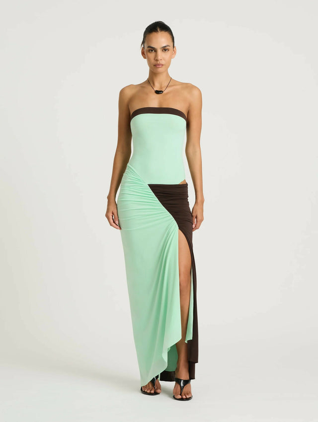 BENNI Rumi Strapless Maxi AQUA/CHOC - Dresses