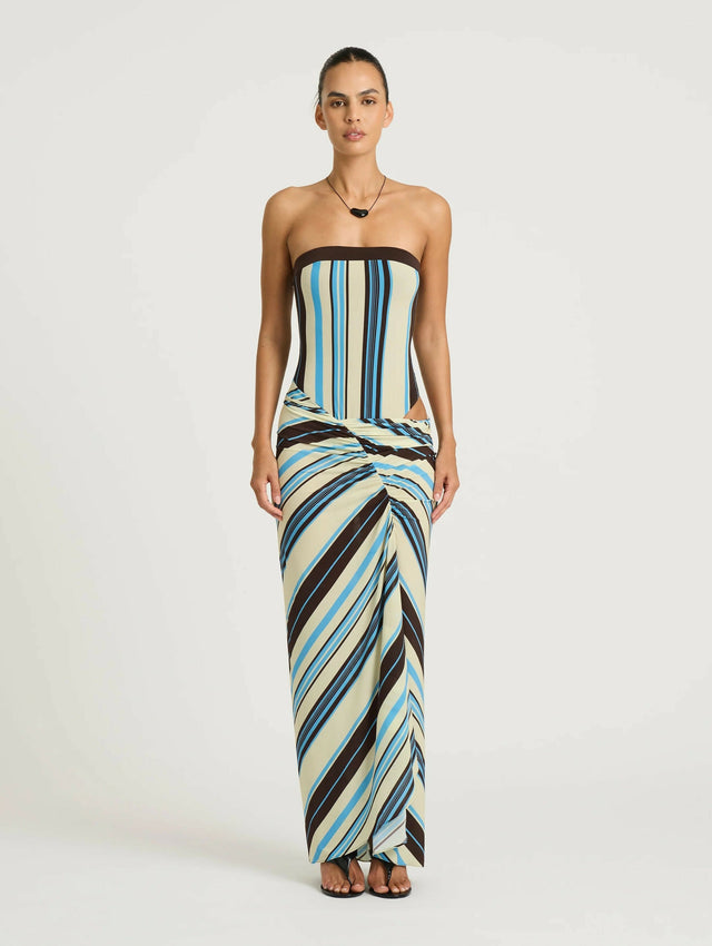 BENNI Rumi Strapless Maxi Ocean Srips - Dresses