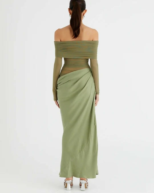 Benni Yasmin Off-Shoulder Maxi Dress Pistachio - 8 / Green - Dresses