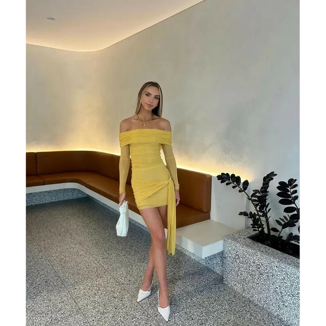Benni Yasmin Off Shoulder Mini - 6 / Yellow - Dresses