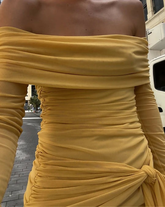 Benni Yasmin Off-Shoulder Mini Dress Mustard - Dresses
