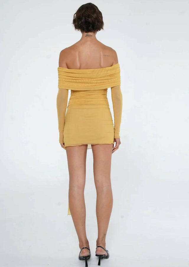 Benni Yasmin Off Shoulder Mini Dress Mustard Yellow - Dresses