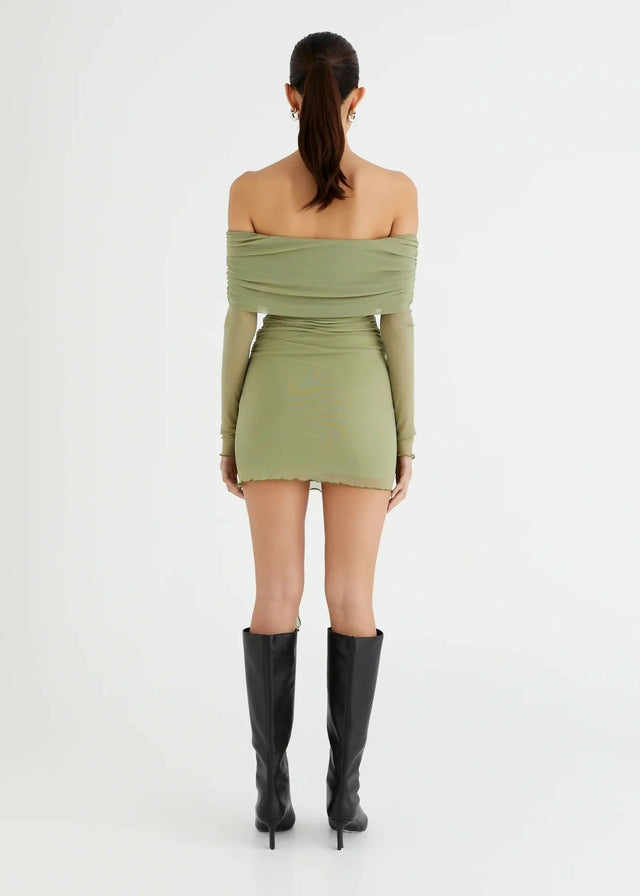 Benni Yasmin Off-Shoulder Mini Dress Pistachio Size 8,10 - 10 / Green - Dresses