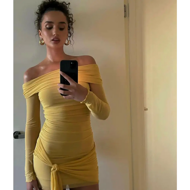 Benni. ‘Yasmin’ Off- Shoulder Mustard Mini - Dresses