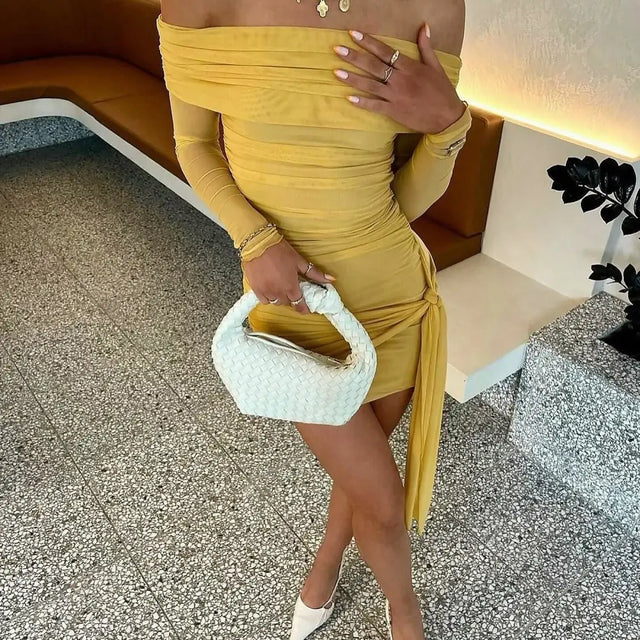 Benni. ‘Yasmin’ Off- Shoulder Mustard Mini - Dresses