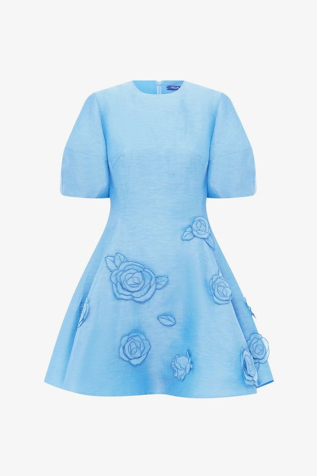 Leo Lin Simona Appliqué Mini Dress Pastel Blue