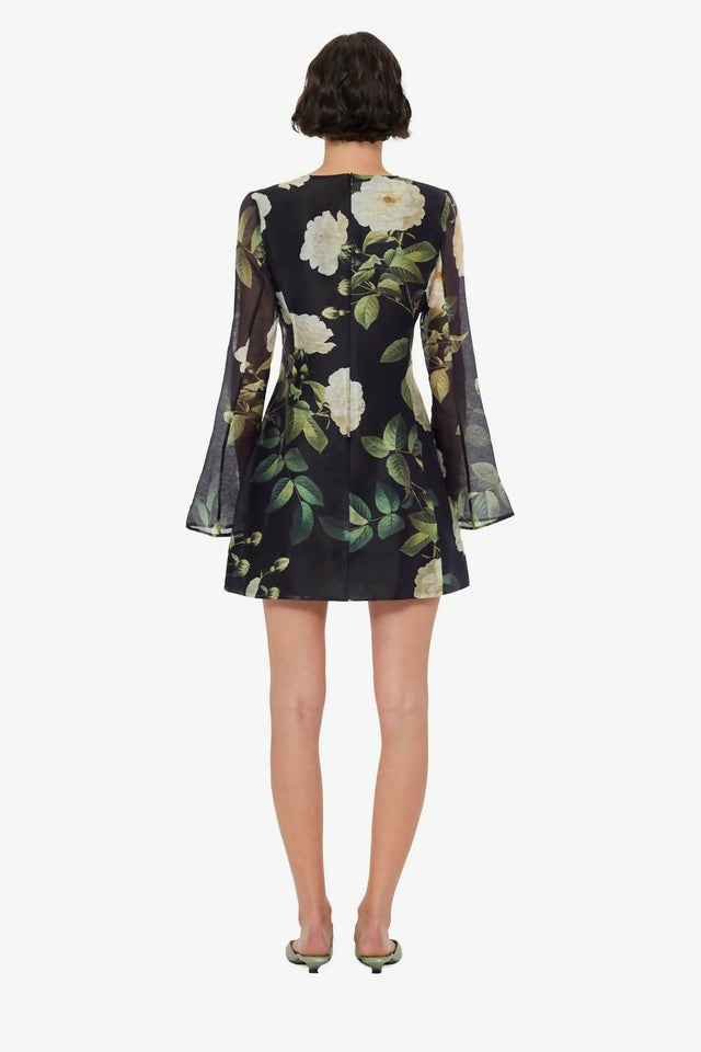 Leo Lin Bell Sleeve Mini in White Rose Print