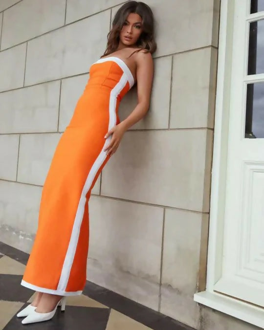 Bianca & Bridgett Ashley Gown in Orange White - 8 / Orange - Dresses