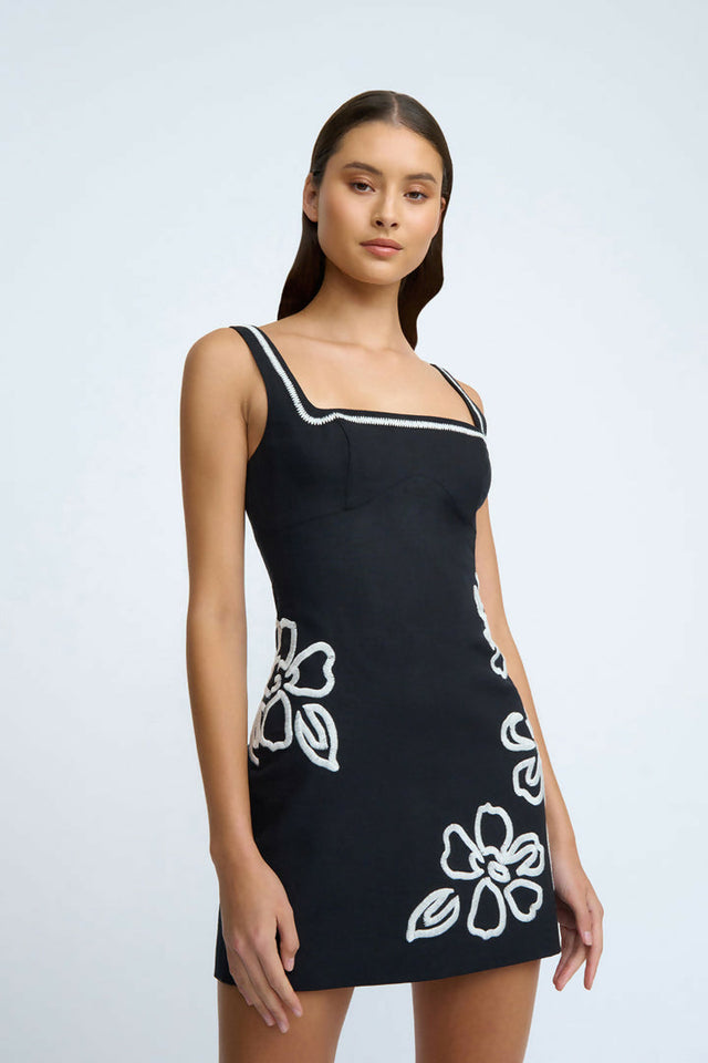 By Johnny Hibiscus Rose Mini Dress - 8 / Black - Dresses