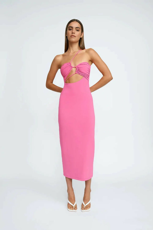 By Johnny Siya Slice Gathered Dress in Fuschia Pink Size 6 - 6 / Fuchsia - Dresses