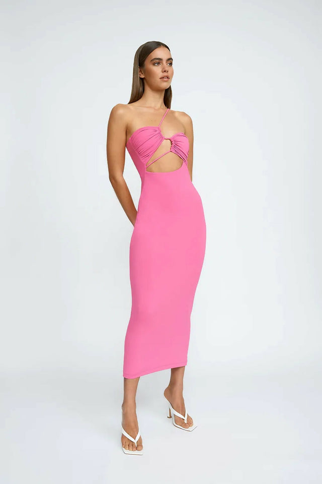 By Johnny Siya Sliced Gathered Midi in Fuchsia Pink Size AU 8 - 8 / Pink - Dresses