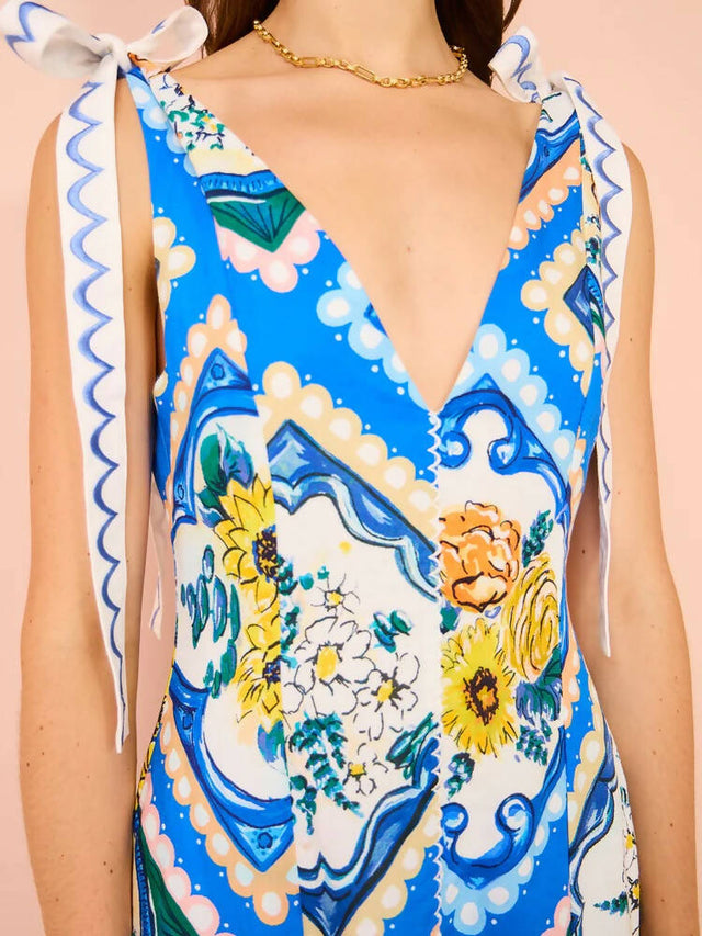 By Nicola Adoncia Tie Shoulder Maxi Dress In Azure Floral Size 10 - 10 / Print - Dresses