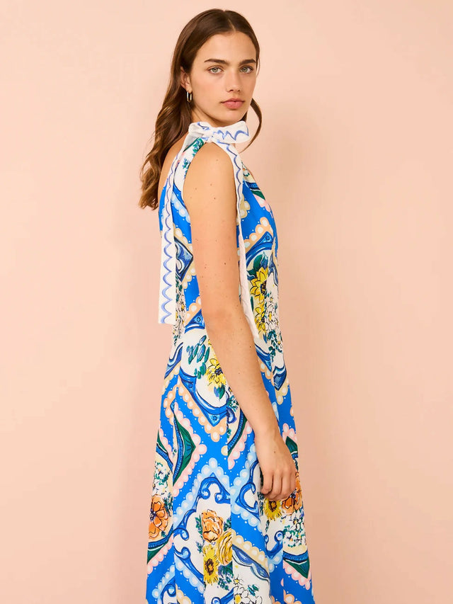 By Nicola Adoncia Tie Shoulder Maxi Dress in Azure Floral - 14 / Multi - Dresses