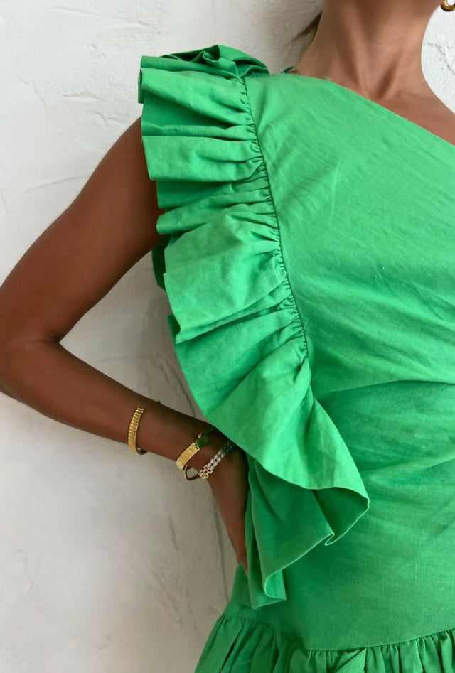 By Nicola Adrift Frill Mini Dress in Green - 8 / Green - Dresses