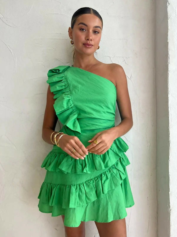 By Nicola Adrift Frill Mini Dress in Green - 8 / Green - Dresses