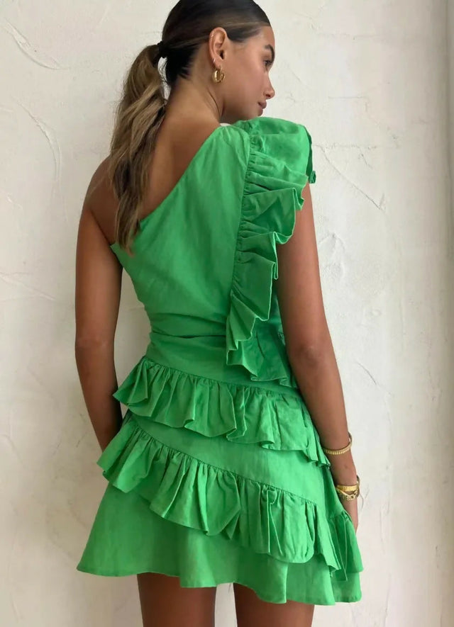 By Nicola Adrift Frill Mini Dress in Green - 8 / Green - Dresses