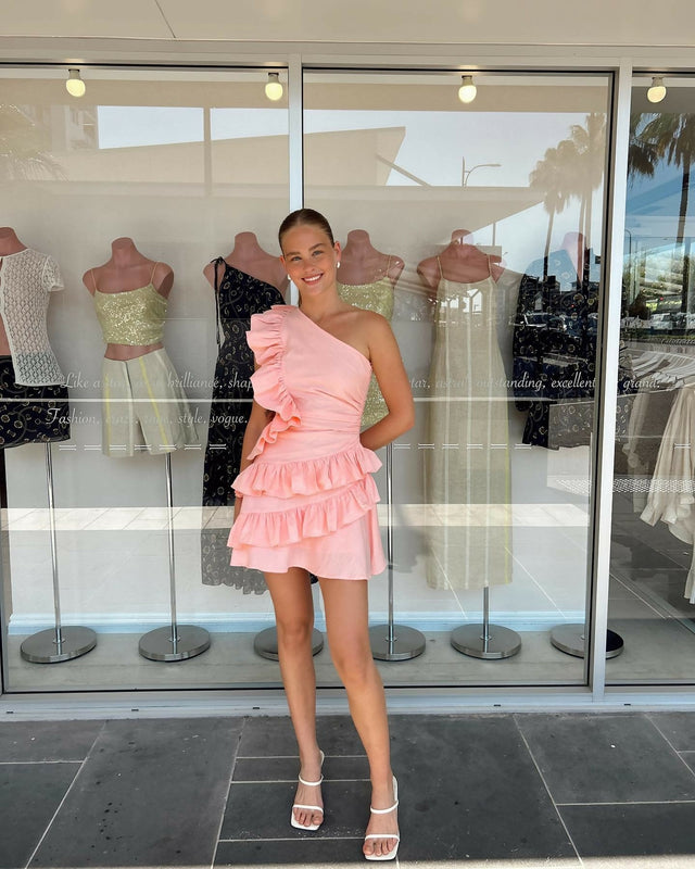 By Nicola Adrift Frill Mini Dress in Rockmelon - Dresses