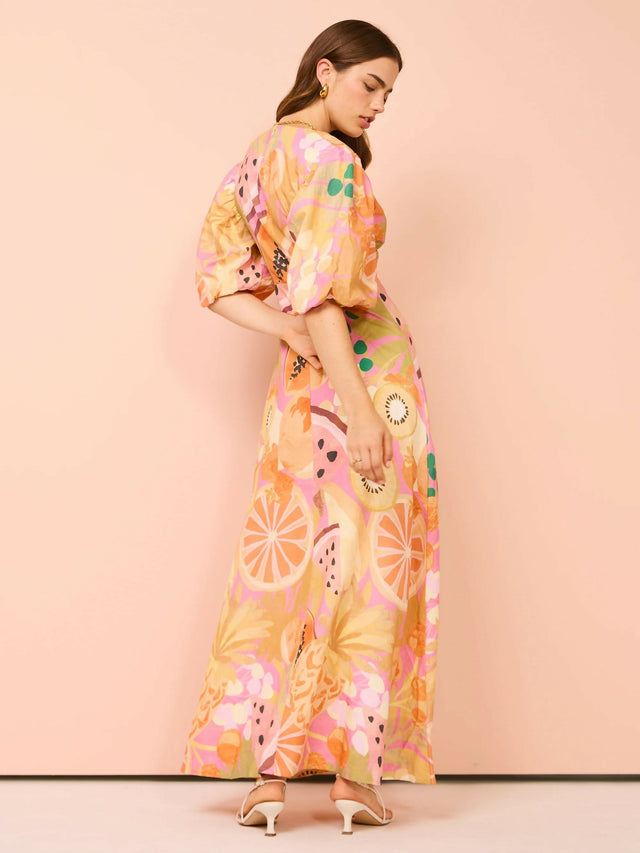 By Nicola Bolero Maxi Gathered Neckline Dress In Fruit Punch - 12 / Multi - Dresses