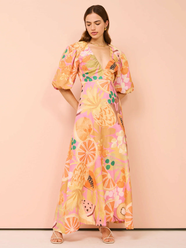 By Nicola Bolero Maxi Gathered Neckline Dress In Fruit Punch - 12 / Multi - Dresses