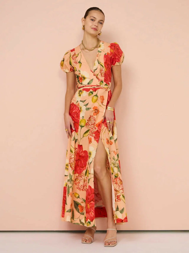 By Nicola Havanna Wrap Maxi Dress In Raspberry Punch Floral - 10 / Floral - Dresses