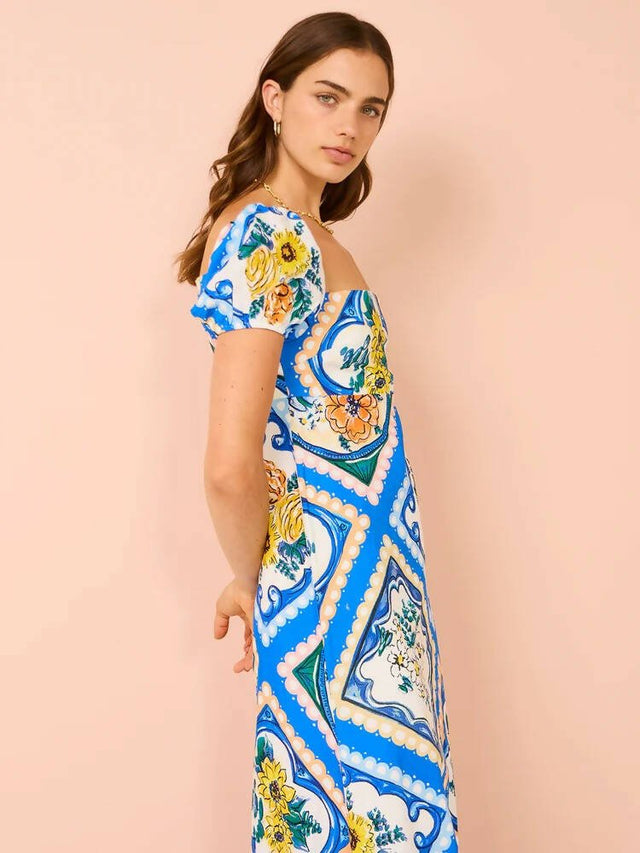 By Nicola - By Nicola Mariposa Puff Sleeve Maxi in Azure Floral