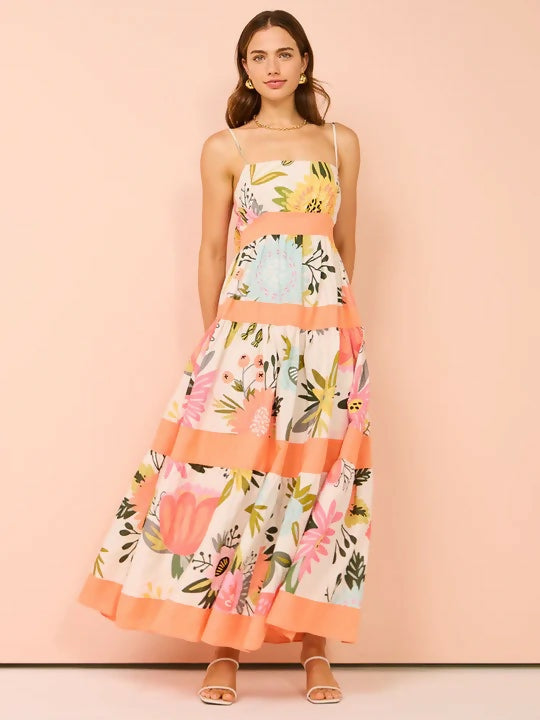 By Nicola Monet Tiered Maxi Dress In Potpourri/Melon - 10 / Floral - Dresses
